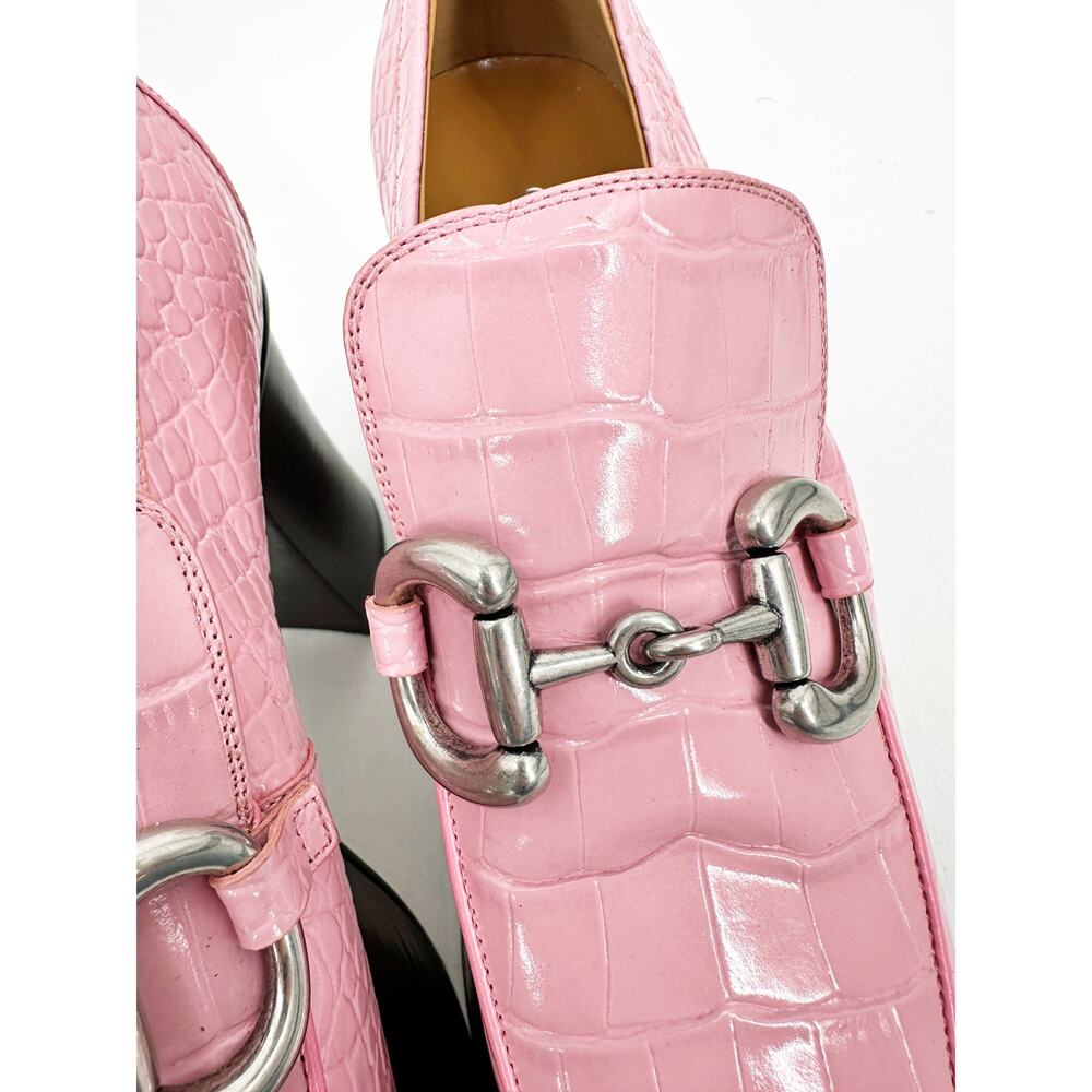 Gucci Horsebit Croc Platform Loafers Woman Heels Pink 36.5 - Picture 8 of 9